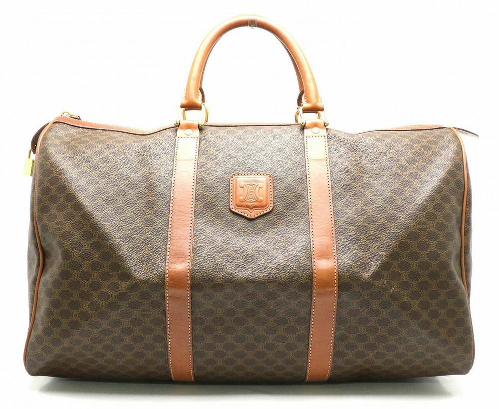 Celine Macadam Boston Bag Handbag Travel Leather Dark Brown